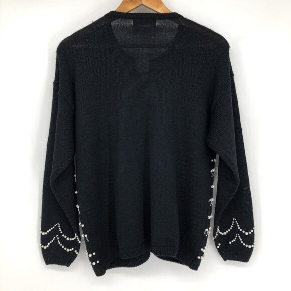 Vintage Franco Valero Black Pearl Embroidered Buttoned Wool blend Cardigan - Picture 2 of 15